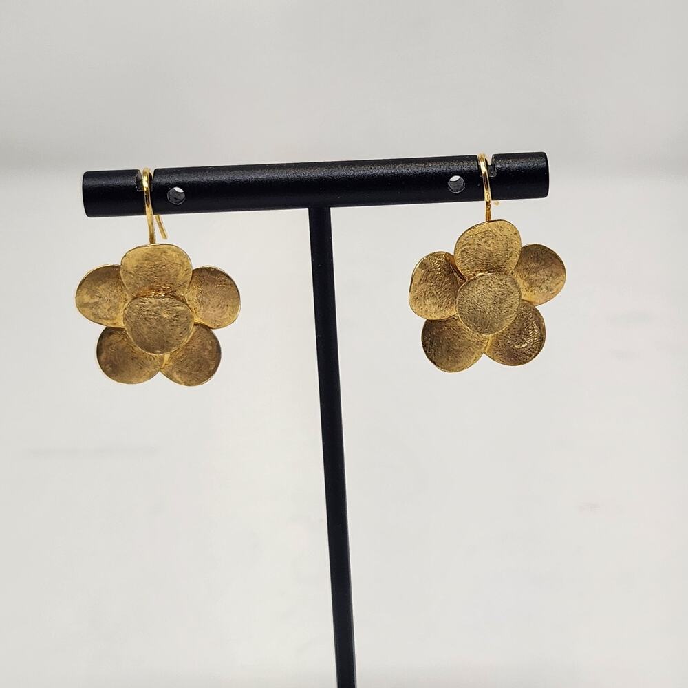Rivka Friedman 18k Brushed Gold Clad Flower Hook Drop Earrings RF Brazil Floral